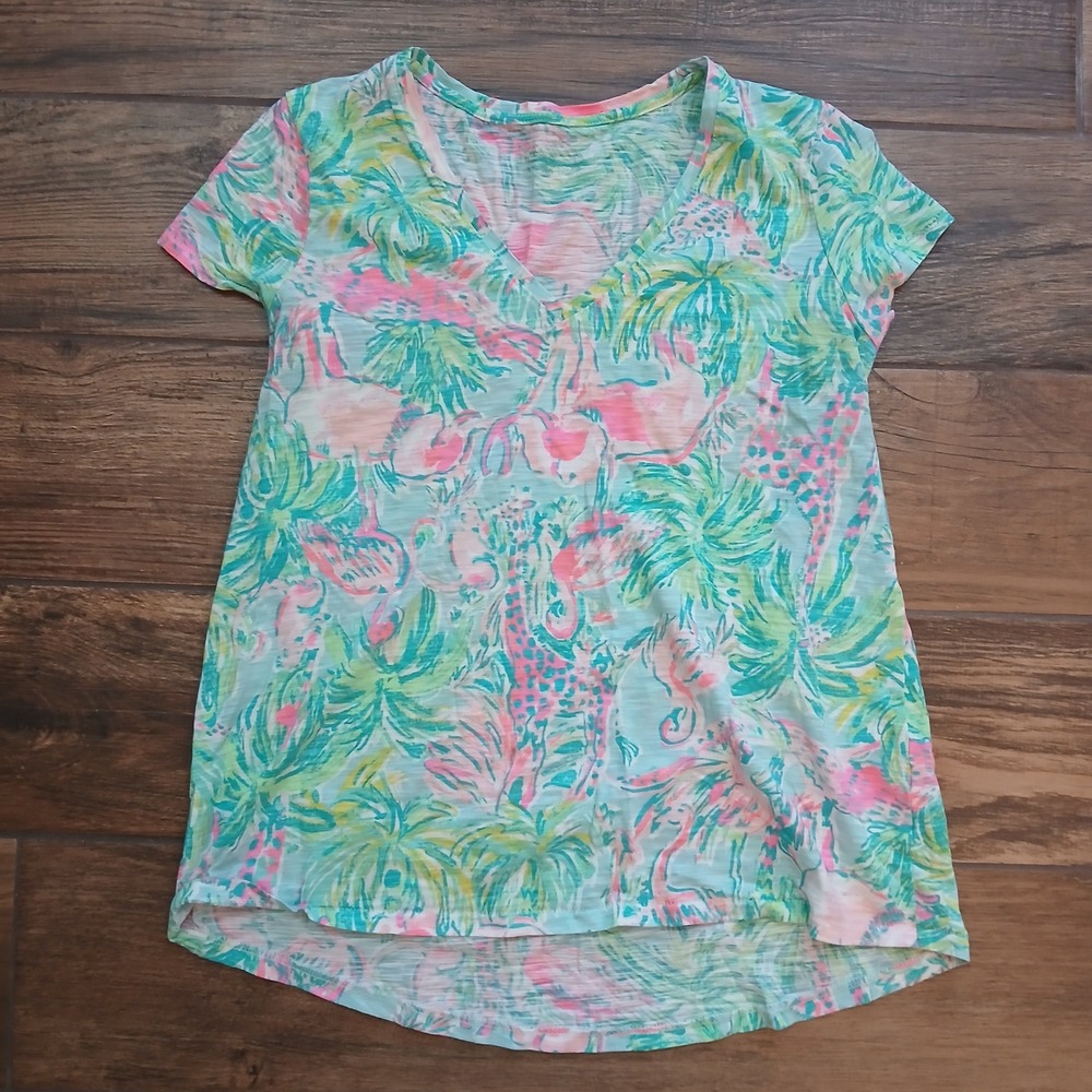 Lilly Pulitzer Shirt Womens‎ XXS Green Flamingo Palm Tree Edita Cardigan 20710